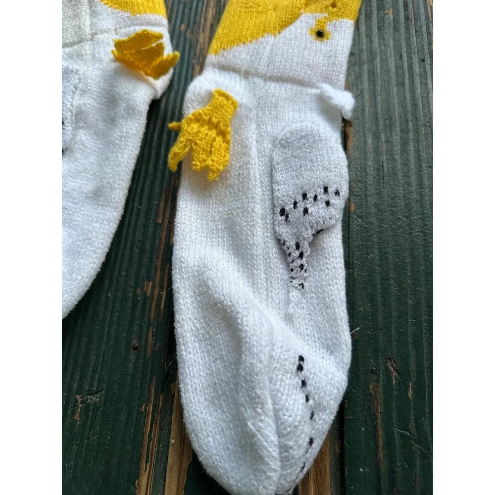 Novelty Cockatiel Bird Knit Socks White Yellow 3D Wing Crest Animal‎ Crew Socks